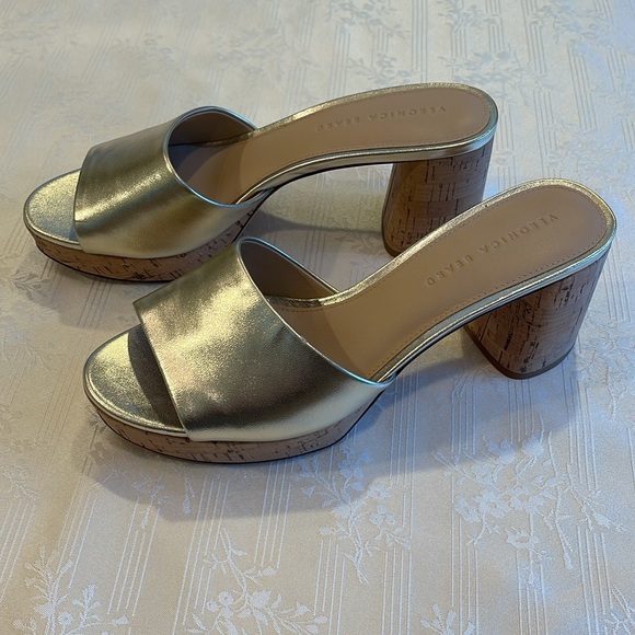Veronica Beard Dali 70MM Metallic Leather Platform Sandals - Picture 6 of 12